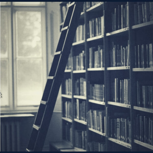 полка с множеством книг